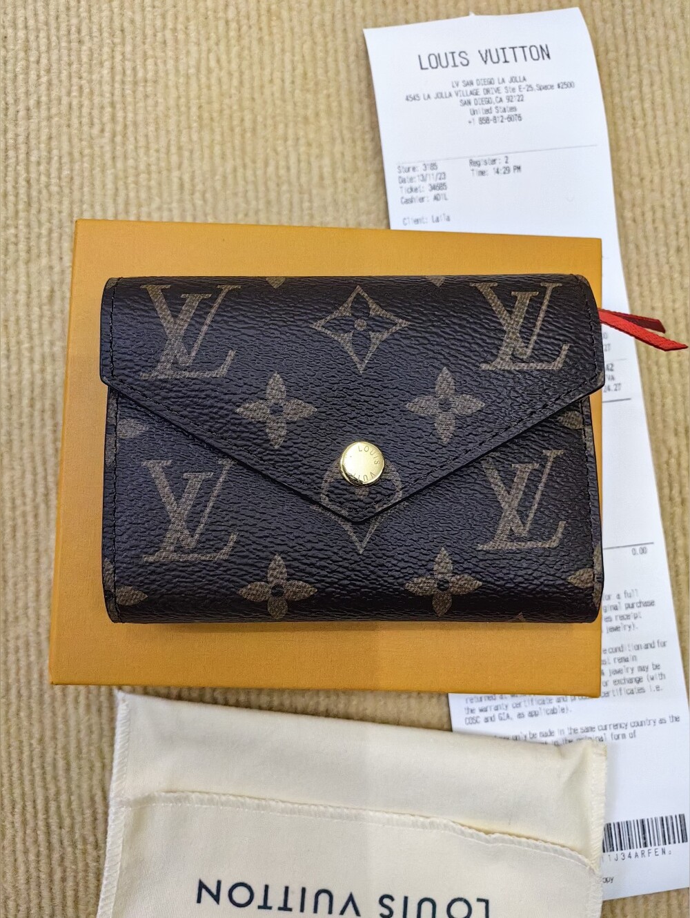 Louis Vuitton Monogram Envelope Wallet in Brown with Gold Hardware